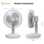 Tukzer Rechargeable USB Cooling Fan With LED Night Light, 1200mAh Battery, 3 Geared Wind Speed, Strong Air-flow, Low Noise, Portable Small 5-Inch Fan - Image 2