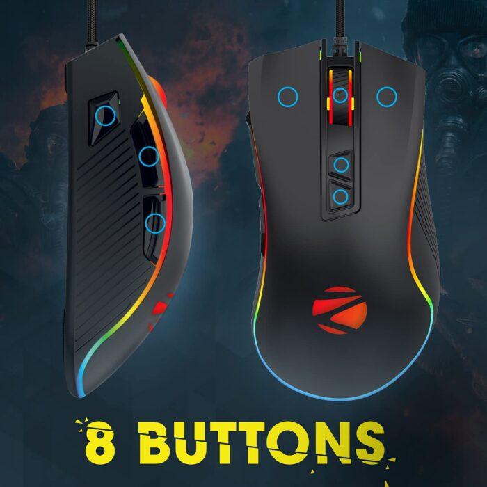 Zebronics Zeb-Tempest Plus 8-Button Wired Gaming Mouse with Rapid Fire Key, 6400 DPI Sensor, Rubber Finish, RGB Lights - Image 5