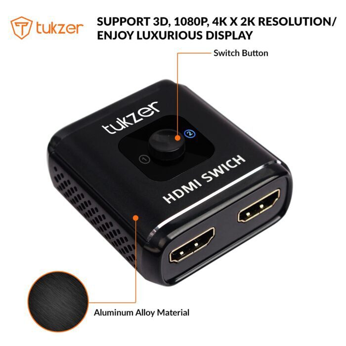 Tukzer HDMI Switch 4K HDMI Splitter-Aluminum Bi-Directional HDMI Switcher 2 Input 1 Output, HDMI Switch Splitter 2 x 1/1 x 2 - Image 2