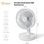Tukzer Rechargeable USB Cooling Fan With LED Night Light, 1200mAh Battery, 3 Geared Wind Speed, Strong Air-flow, Low Noise, Portable Small 5-Inch Fan - Image 3