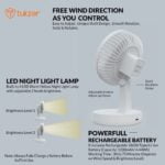 Tukzer Rechargeable USB Cooling Fan With LED Night Light, 1200mAh Battery, 3 Geared Wind Speed, Strong Air-flow, Low Noise, Portable Small 5-Inch Fan - Image 4