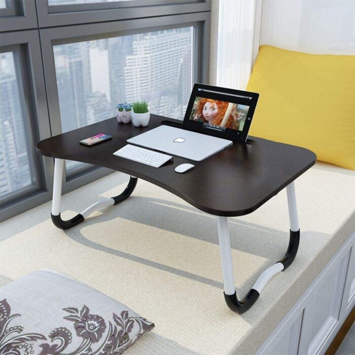 GoRogue Foldable Wooden Mini Laptop Table for Bed, Study Table with Drawer, Tablet/Mobile Holder for Kids & Adults (Black) - Image 3