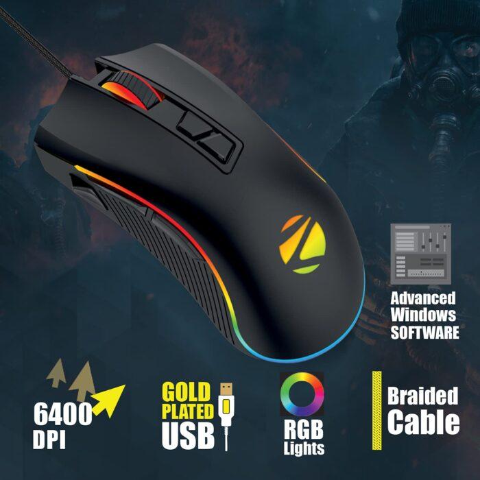 Zebronics Zeb-Tempest Plus 8-Button Wired Gaming Mouse with Rapid Fire Key, 6400 DPI Sensor, Rubber Finish, RGB Lights - Image 6