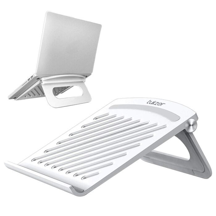 Tukzer Foldable Tabletop Laptop Stand Lapdesks, Portable Notebook Riser Stand, Ventilation for Cooling (Pearl Silver) - Image 1