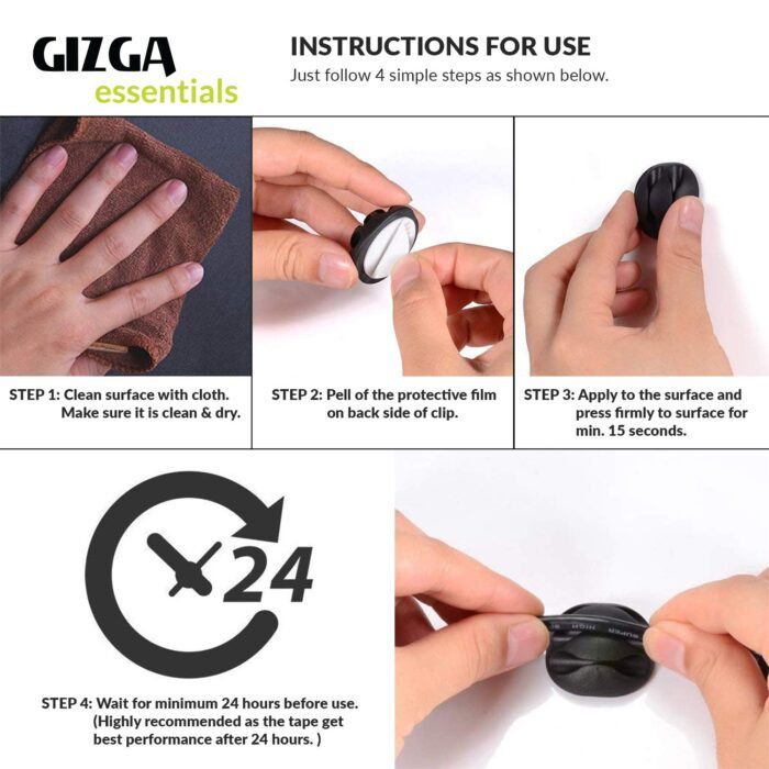 Gizga Essentials Set of 10 Cable Organiser, Cable Protector & Wire Organizer Clips - Image 6