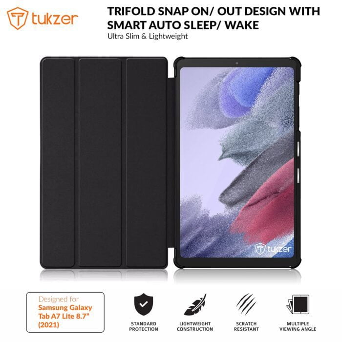 Tukzer Case Cover for Samsung Galaxy Tab A7 Lite 8.7 - Ultra Slim Lightweight Hard Back Trifold Smart Stand Flip Folio - Black - Image 2