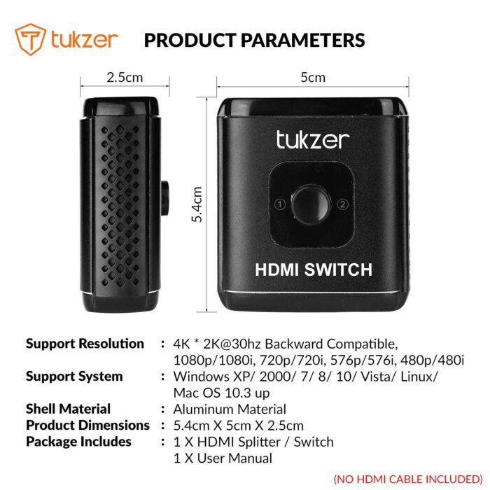 Tukzer HDMI Switch 4K HDMI Splitter-Aluminum Bi-Directional HDMI Switcher 2 Input 1 Output, HDMI Switch Splitter 2 x 1/1 x 2 - Image 5