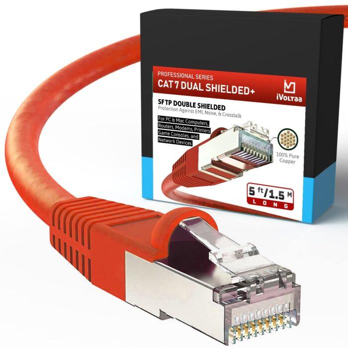 iVoltaa Ethernet Cable CAT7 Cable Dual Shielded+ (SSTP) Professional Series - High Speed Internet Cable, 600MHZ - 5 feet (1.5 m) - Image 1