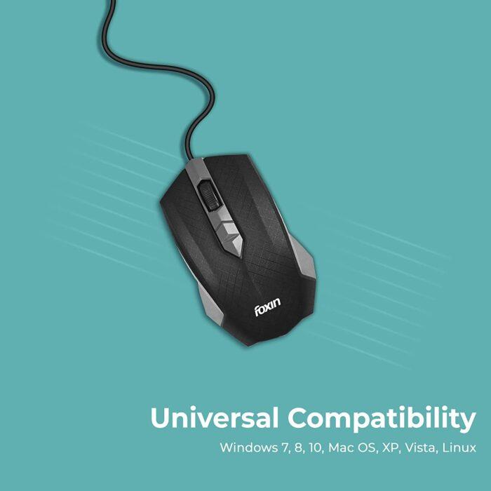 Foxin Smart-Grey Wired Plug & Play USB Mouse, High Resolution 6400 DPI Optical Sensor, Durable Button Design - Image 5