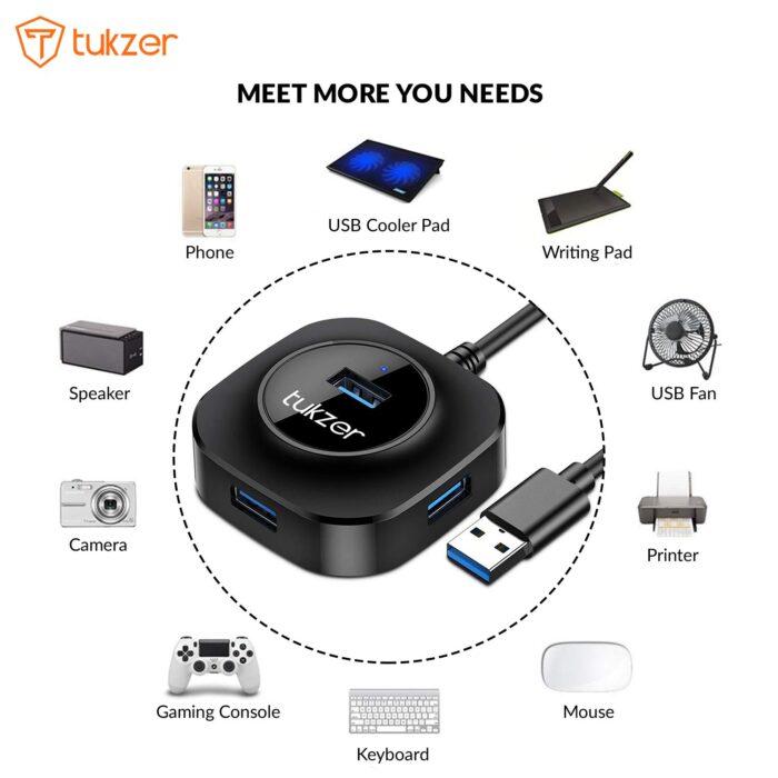 Tukzer 4-Port USB Hub 3.0 (TZ-U10) Superspeed Data Hub High Speed Black - Image 5