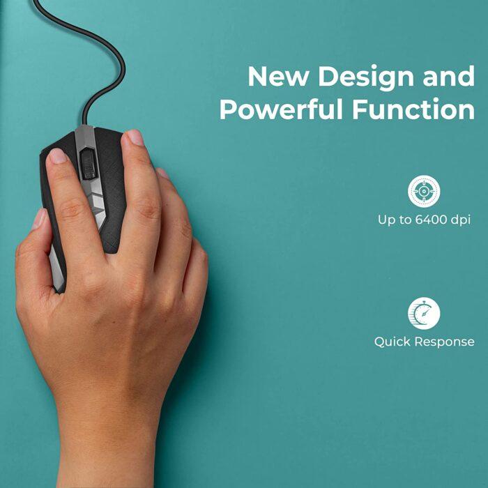 Foxin Smart-Grey Wired Plug & Play USB Mouse, High Resolution 6400 DPI Optical Sensor, Durable Button Design - Image 3