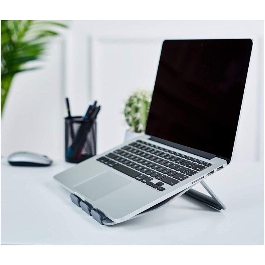 AmazonBasics Aluminum Foldable Laptop Stand for Tabletop Laptops up to