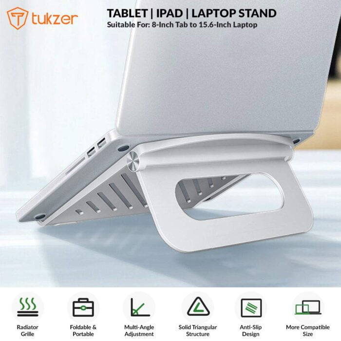 Tukzer Foldable Tabletop Laptop Stand Lapdesks, Portable Notebook Riser Stand, Ventilation for Cooling (Pearl Silver) - Image 3