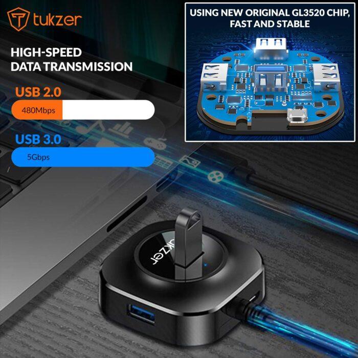 Tukzer 4-Port USB Hub 3.0 (TZ-U10) Superspeed Data Hub High Speed Black - Image 3