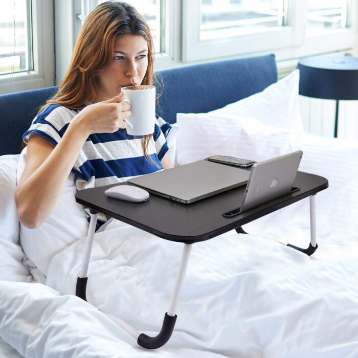 GoRogue Foldable Wooden Mini Laptop Table for Bed Study Table with Drawer Tablet Mobile Holder for Kids Adults Black nayejaisa