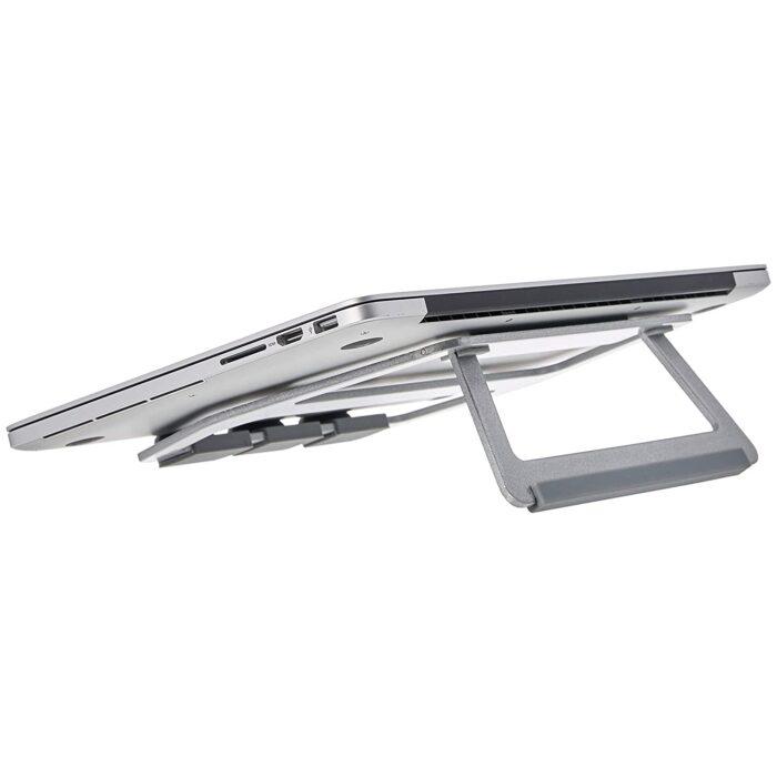 AmazonBasics Aluminum Foldable Laptop Stand for Tabletop Laptops up to 15"(39.6cm), Silver - Image 2