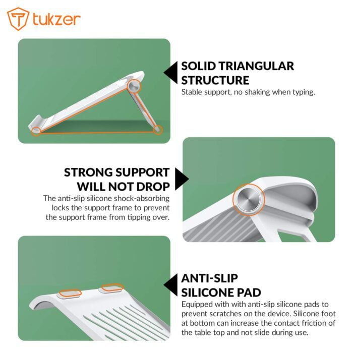 Tukzer Foldable Tabletop Laptop Stand Lapdesks, Portable Notebook Riser Stand, Ventilation for Cooling (Pearl Silver) - Image 5