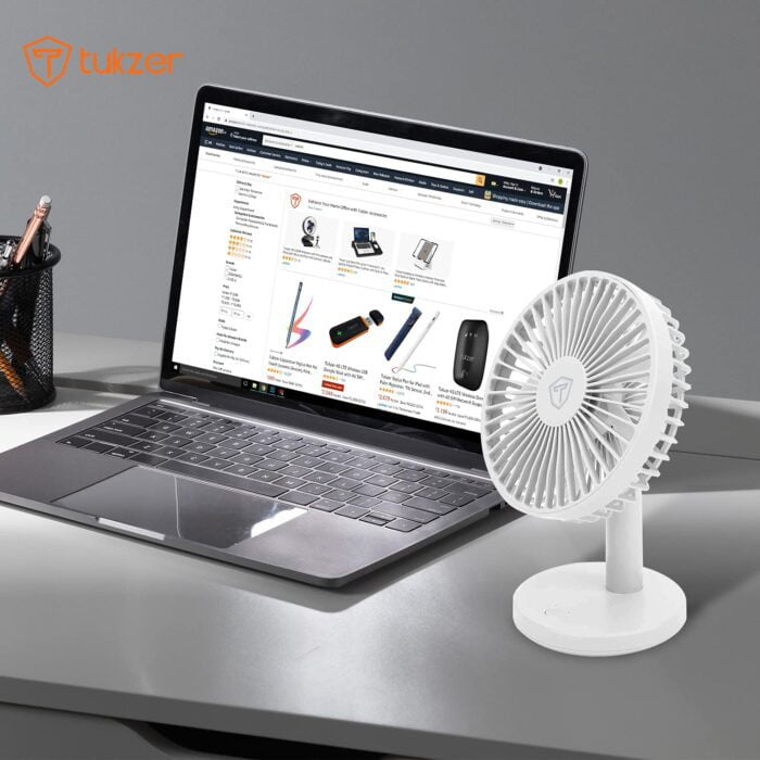 Tukzer Rechargeable USB Cooling Fan With LED Night Light, 1200mAh Battery, 3 Geared Wind Speed, Strong Air-flow, Low Noise, Portable Small 5-Inch Fan - Image 5