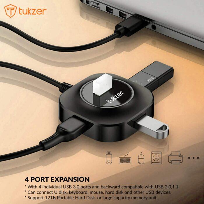 Tukzer 4-Port USB Hub 3.0 (TZ-U10) Superspeed Data Hub High Speed Black - Image 4