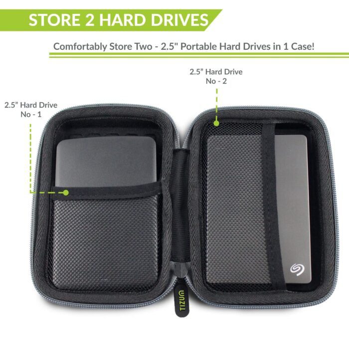 Tizum External Hard Drive Case for 2.5-Inch Hard Drive - Double Padded, HDD Case (Grey) - Image 6