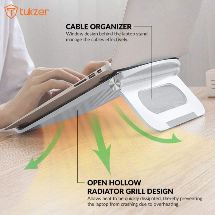 Tukzer Foldable Tabletop Laptop Stand Lapdesks, Portable Notebook Riser Stand, Ventilation for Cooling (Pearl Silver) - Image 2