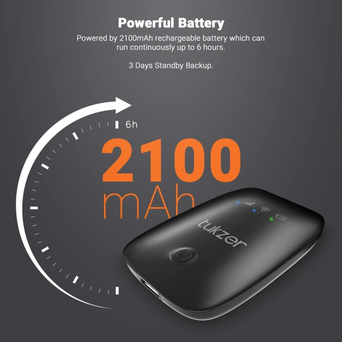 Tukzer 4G LTE Wireless Dongle with All SIM Network Support | Plug & Play Data Card Stick with up to 150Mbps WiFi Hotspot (Black) - Image 2