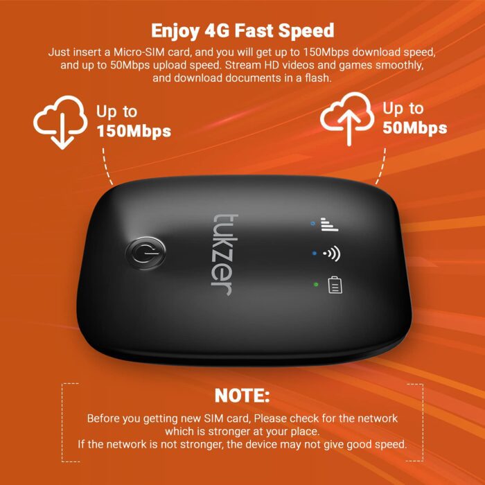 Tukzer 4G LTE Wireless Dongle with All SIM Network Support | Plug & Play Data Card Stick with up to 150Mbps WiFi Hotspot (Black) - Image 4