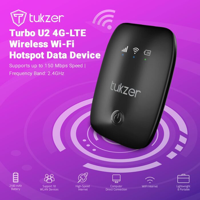 Tukzer 4G LTE Wireless Dongle with All SIM Network Support | Plug & Play Data Card Stick with up to 150Mbps WiFi Hotspot (Black) - Image 3