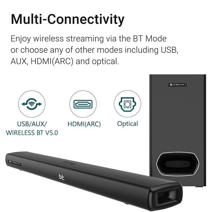 Zebronics Zeb-JUKEBAR 9000 PRO Dolby, 120W Multimedia soundbar with subwoofer Supports HDMI(ARC), Optical Input, AUX, Wireless BT, USB & Dolby Digital Plus - Image 4