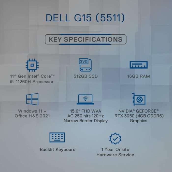 Dell G15 5511 Gaming Laptop Intel I5-11260H, 16GB, 512GB, Nvidia RTX 3050, 4Gb GDDR6, Windows 11, FHD WVA AG 250 Nits - Image 7