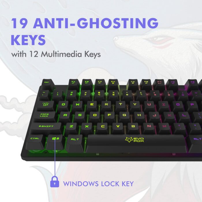 EvoFox Fireblade Wired Gaming Keyboard with Multiple Lightning Effect | Spill Resistant I 1.5M Braided Cable with Magnetic Ring - Black - Image 5