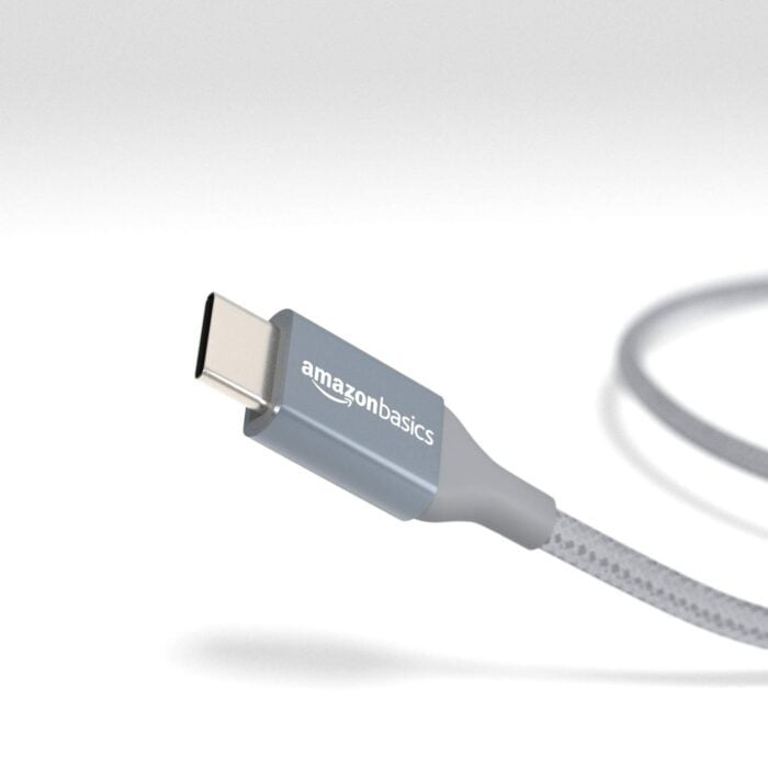 AmazonBasics Double Braided Nylon USB Type-C to Type-A 2.0 Male Cable, 3 feet, Dark Grey - Image 3