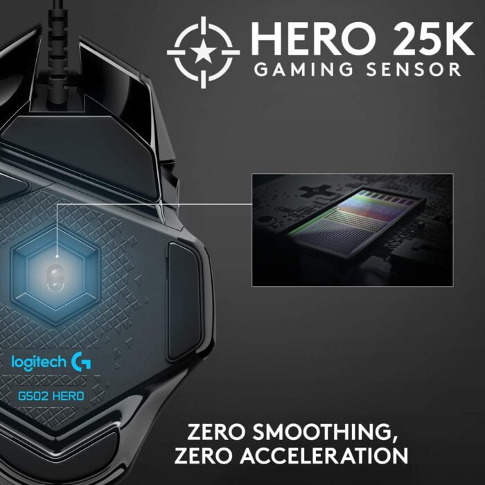 Logitech G502 Hero High Performance Wired Gaming Mouse, Hero 25K Sensor, 25,600 DPI, RGB, Adjustable Weights, 11 Programmable Buttons, On-Board Memory - Image 4