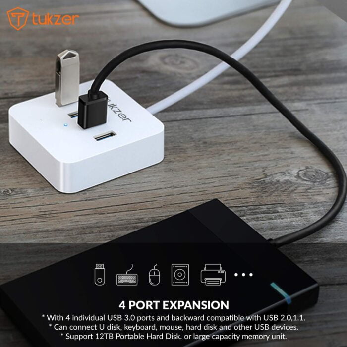 Tukzer 4-Port USB Hub 3.0 (TZ-U12) Superspeed Data Hub High Speed Compatible for All Laptops - Image 4