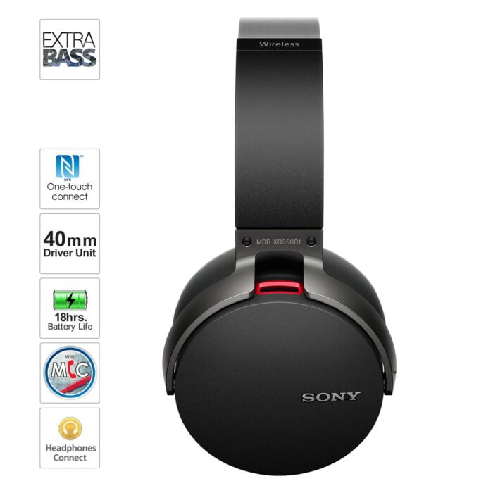 Sony MDR-XB950B1 On-Ear Wireless Premium Extra BASS Headphones - Black - Image 4