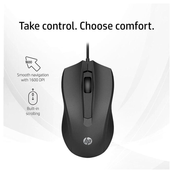 HP Wired Mouse 100 with 1600 DPI Optical Sensor, USB Plug-and -Play,ambidextrous Design, Built-in Scrolling and 3 Handy Buttons - Image 2