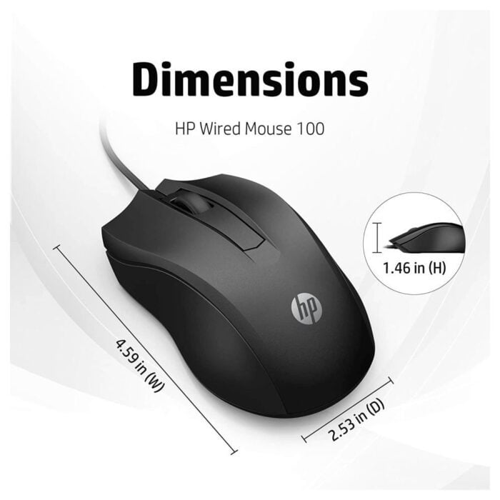 HP Wired Mouse 100 with 1600 DPI Optical Sensor, USB Plug-and -Play,ambidextrous Design, Built-in Scrolling and 3 Handy Buttons - Image 4