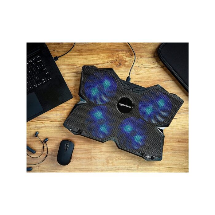 Amazon Basics Laptop Cooling Pad, USB Powered Portable Gaming Laptop Cooler Stand | Quiet 4 Fans with Red LED Light | Dual USB Ports | 2 Viewing Angle - Image 6