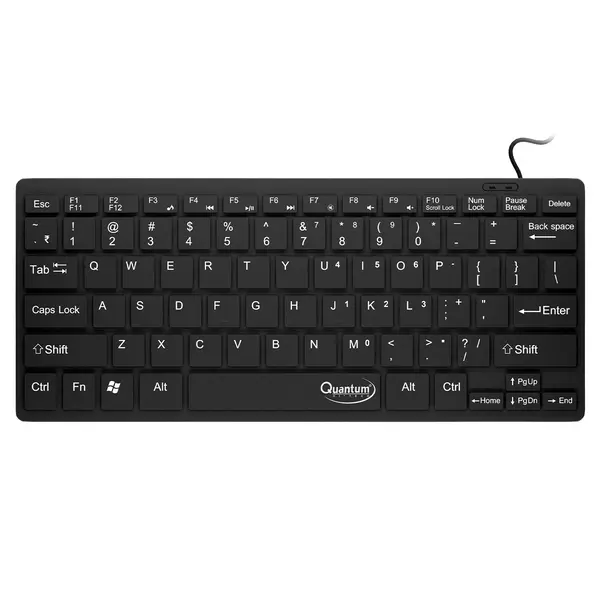 QHM7307 Quantum QHM7307 Mini Spill-Resistant USB Wired Slim Keyboard - Black - Image 1