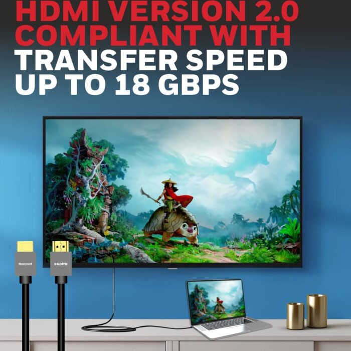 Honeywell High Speed Short Collar HDMI 2.0 Cable with Ethernet | High Speed HDMI Cable 18GBPS | Black (9.8ft/3M) - Image 3