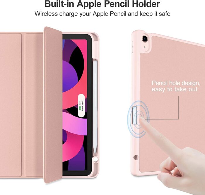 ProElite Pencil Case for iPad Air 5th/4th 2020 10.9 Inch [Auto Sleep/Wake Cover] [Pencil Holder] [Soft Flexible Case] Recoil Series - Rose Gold - Image 3