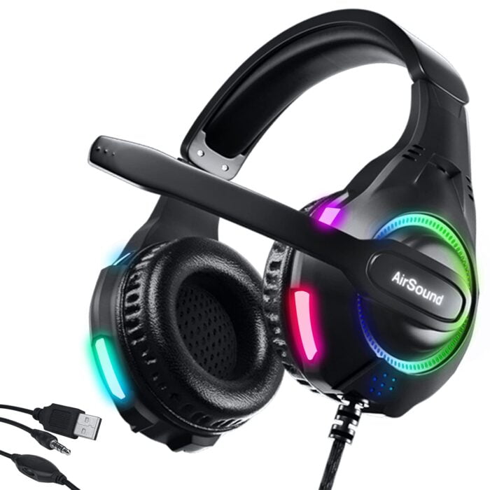 AirSound Alpha-5 Stereo Gaming Headset for Noise Cancelling Over-Ear Headphones with Mic, RBG LED, Bass Surround, Soft Memory Earmuffs for All Laptop - Image 1