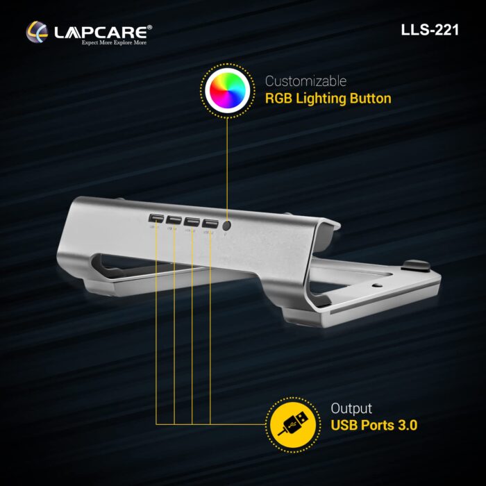 LAPCARE Legend Aluminium Alloy Tabletop RGB Laptop Stand, Space Grey - Image 3