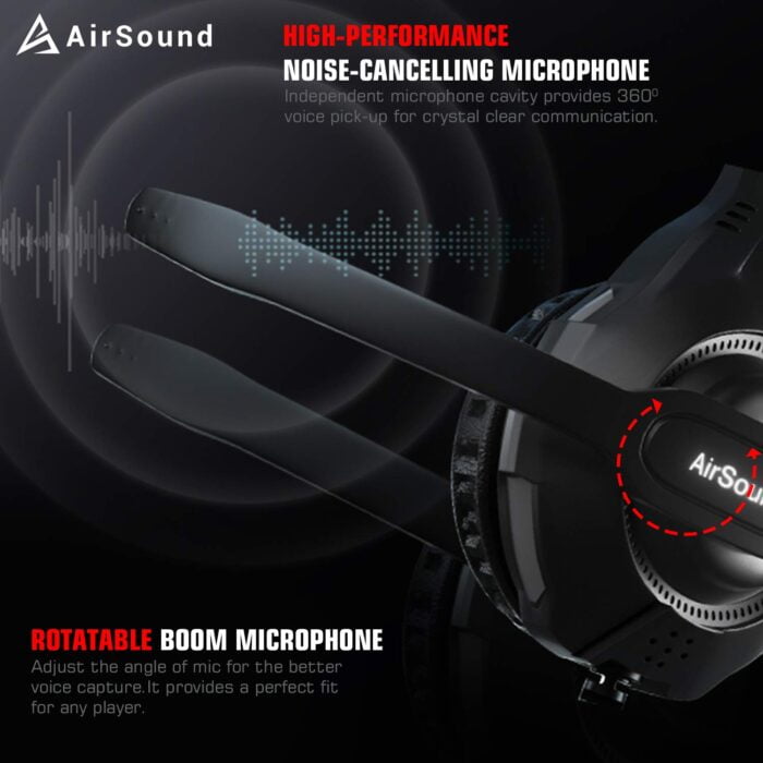 AirSound Alpha-5 Stereo Gaming Headset for Noise Cancelling Over-Ear Headphones with Mic, RBG LED, Bass Surround, Soft Memory Earmuffs for All Laptop - Image 5