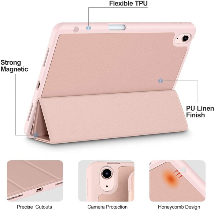 ProElite Pencil Case for iPad Air 5th/4th 2020 10.9 Inch [Auto Sleep/Wake Cover] [Pencil Holder] [Soft Flexible Case] Recoil Series - Rose Gold - Image 4