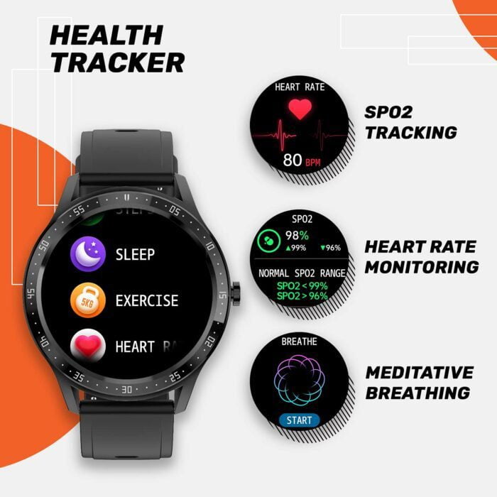 Fire-Boltt 360 SpO2 Full Touch Large Display Round Smart Watch with in-Built Games, 8 Days Battery Life, IP67 Water Resistant - Black - Image 2
