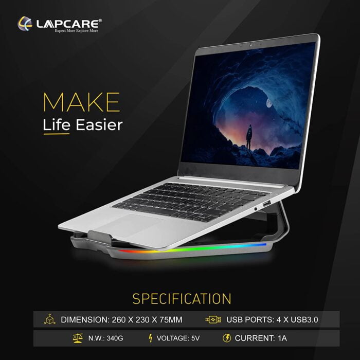 LAPCARE Legend Aluminium Alloy Tabletop RGB Laptop Stand, Space Grey - Image 6
