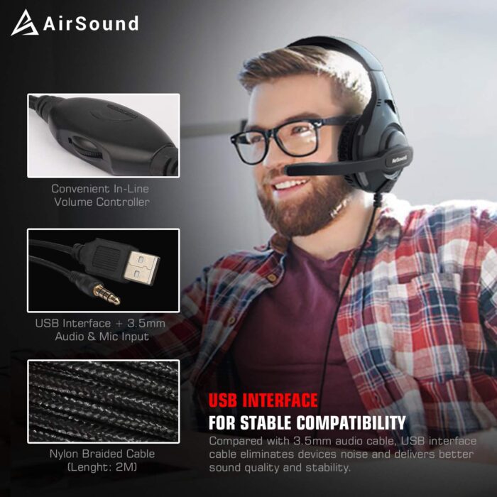 AirSound Alpha-5 Stereo Gaming Headset for Noise Cancelling Over-Ear Headphones with Mic, RBG LED, Bass Surround, Soft Memory Earmuffs for All Laptop - Image 6