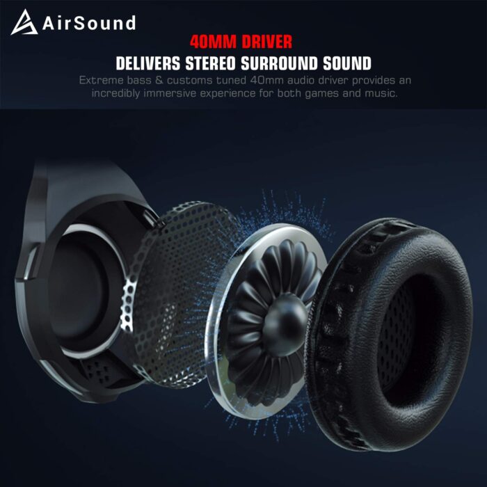 AirSound Alpha-5 Stereo Gaming Headset for Noise Cancelling Over-Ear Headphones with Mic, RBG LED, Bass Surround, Soft Memory Earmuffs for All Laptop - Image 3