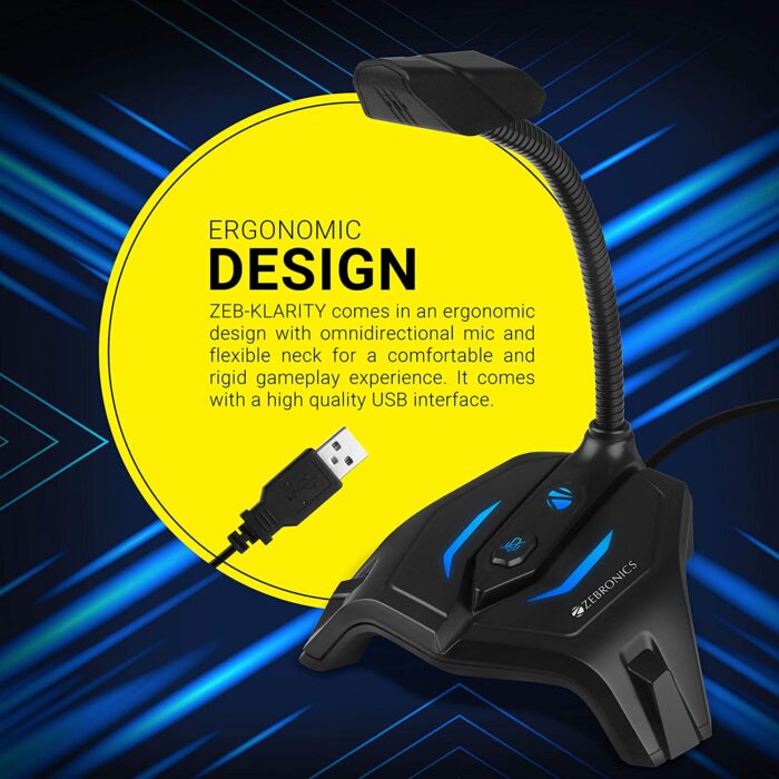 Zebronics Zeb-Klarity USB Gaming Mic for Recording / Streaming, compatible with PC, Omni Directional sound pickup, Flexible Neck, Mute Button - Image 3
